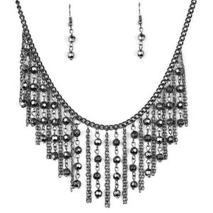 Paparazzi Rebel Remix Gun Metal Statement Necklace With Earrings New